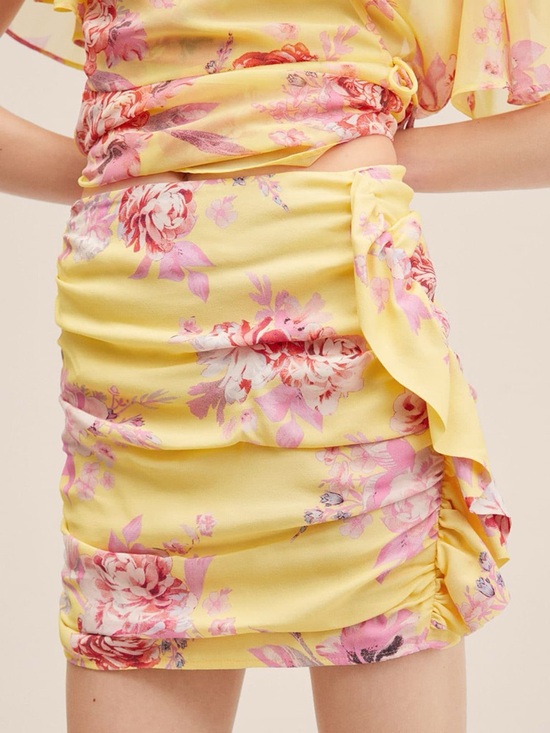 Mango Dresses & Skirts - Mango MNG Skirt Romance Yellow Floral Ruffle Frill Mini Flirty Feminine Romantic